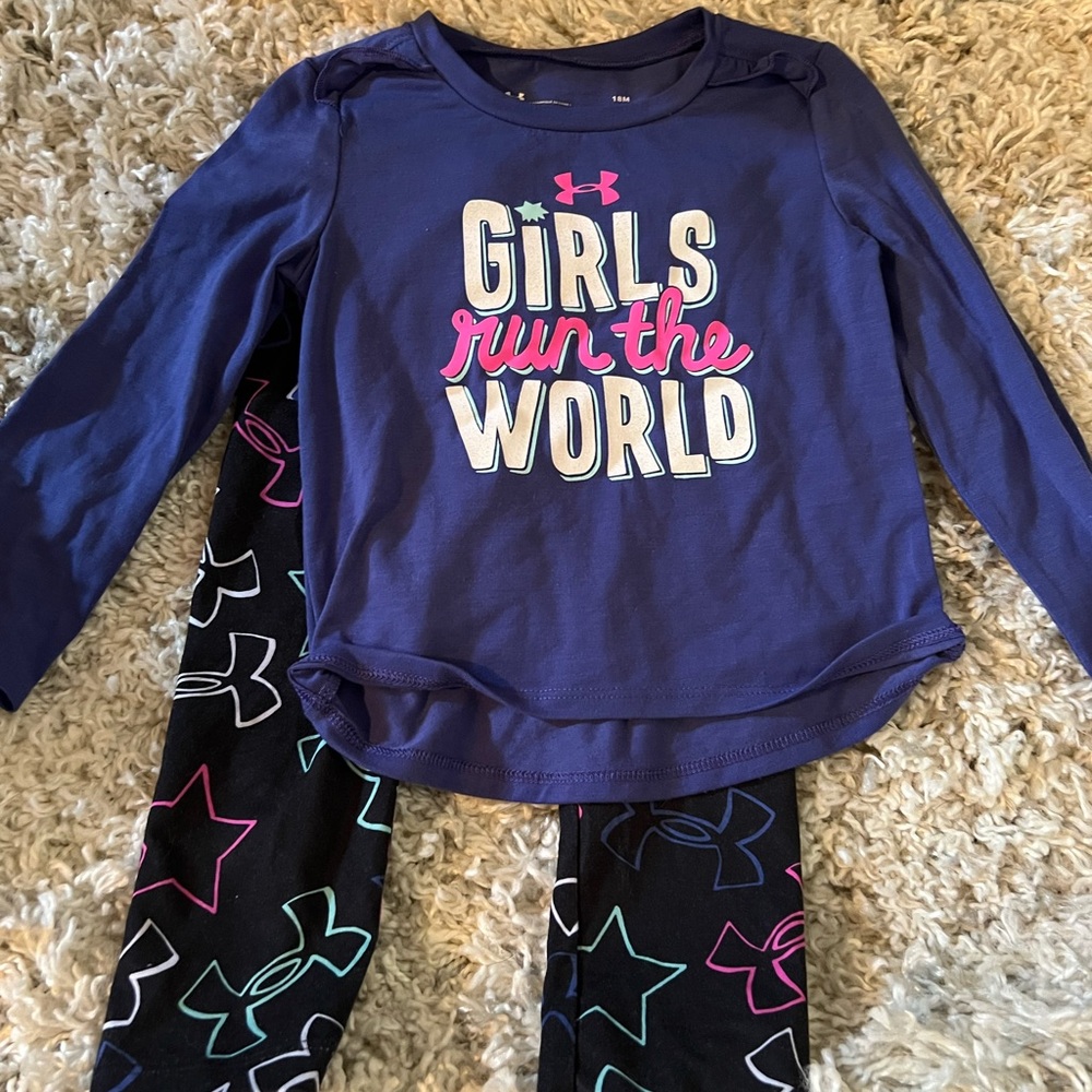 Under Armour Navy Tee with Pink Logo and Matching Leggings